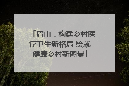眉山：构建乡村医疗卫生新格局 绘就健康乡村新图景
