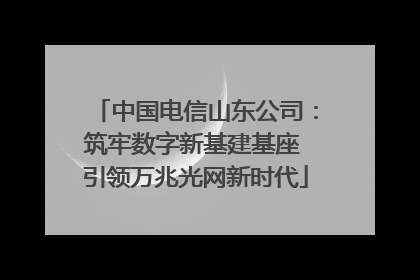 中国电信山东公司：筑牢数字新基建基座 引领万兆光网新时代