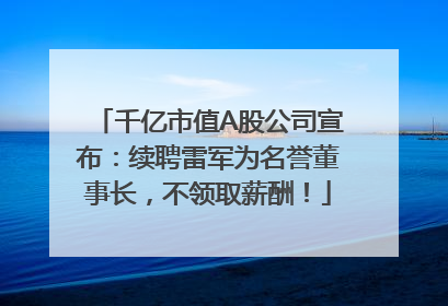 千亿市值A股公司宣布：续聘雷军为名誉董事长，不领取薪酬！