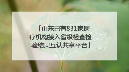 山东已有831家医疗机构接入省级检查检验结果互认共享平台